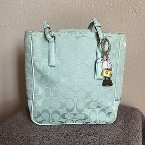 Coach Light Blue Signature Tote Bag